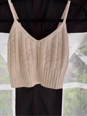 Cable Knit Spaghetti Strap Cropped Tank - Cream